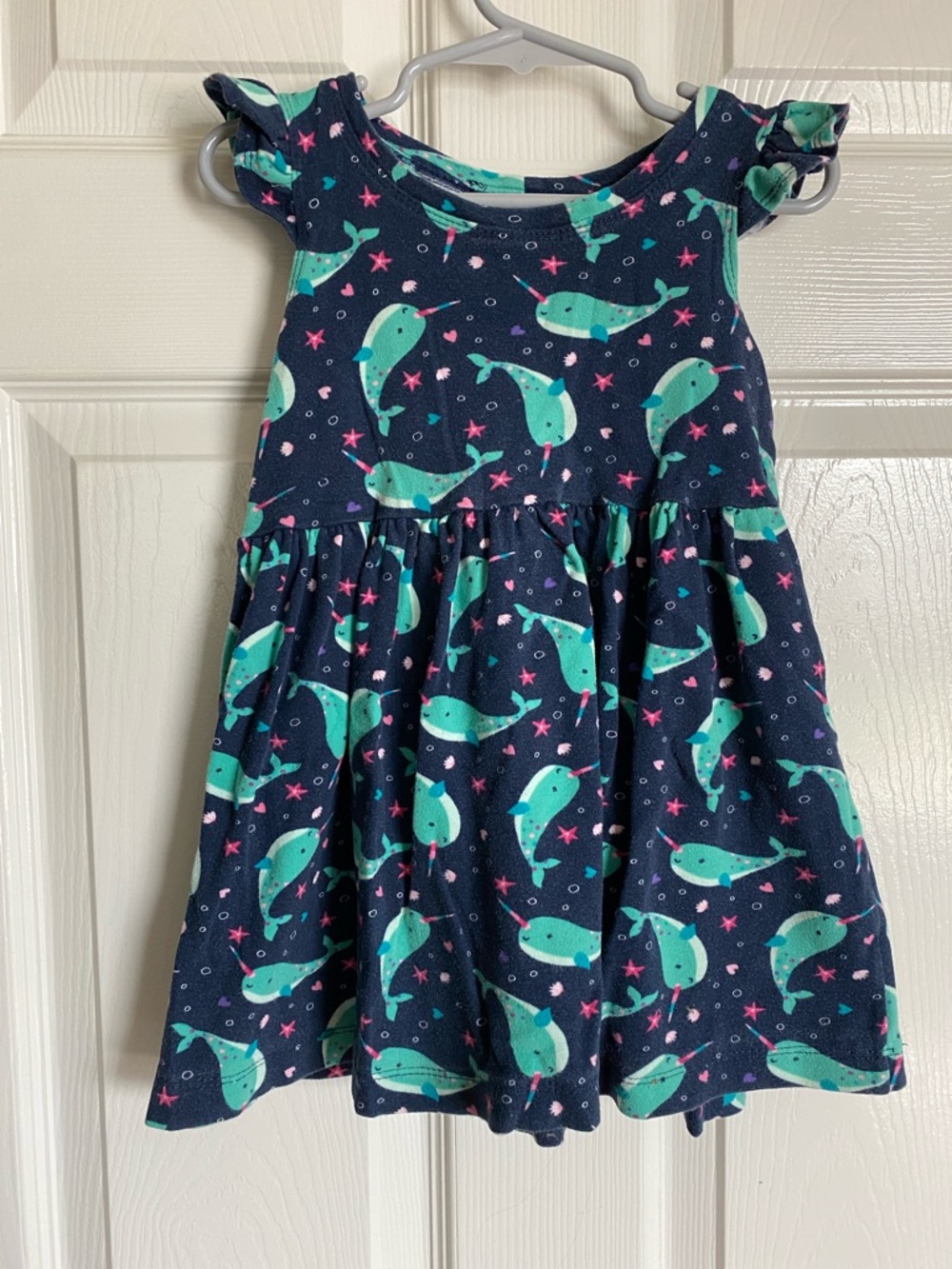 Handmade Narwhal flutter sleeve dress